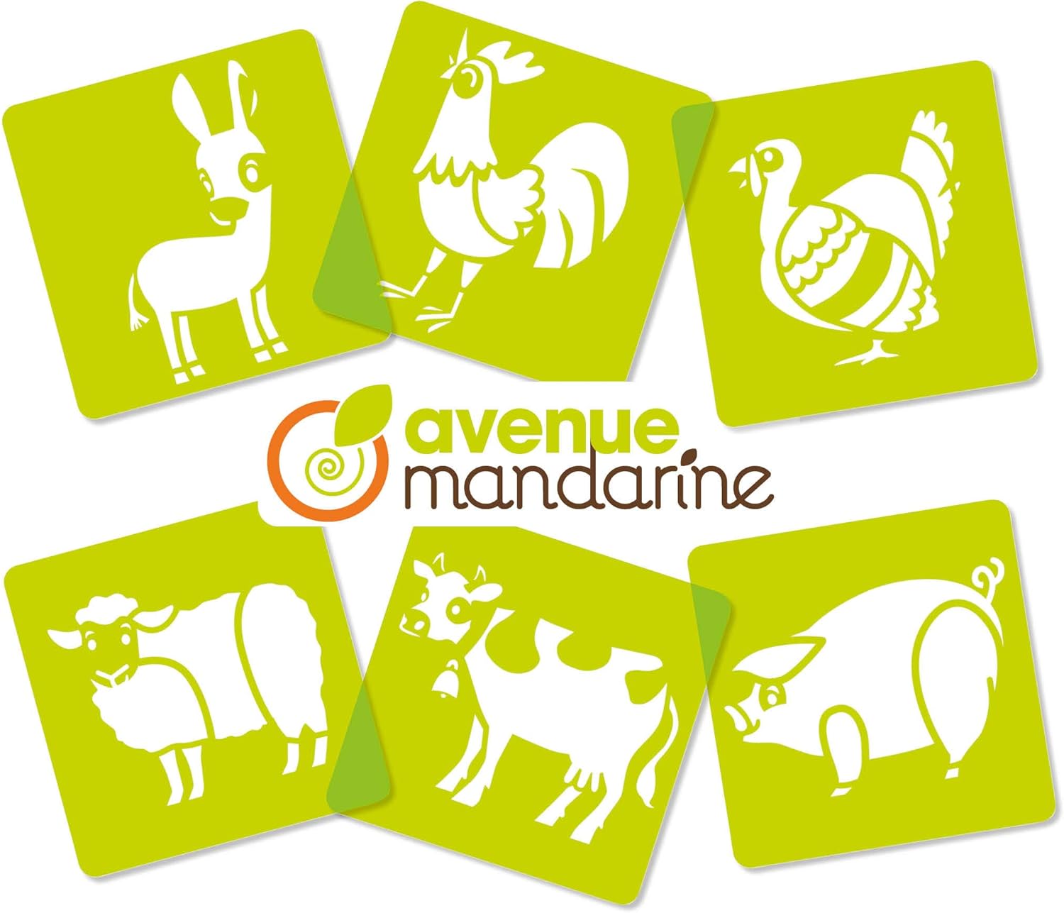 Avenue Mandarine Fattoria set 6 stencil 15x15 animali