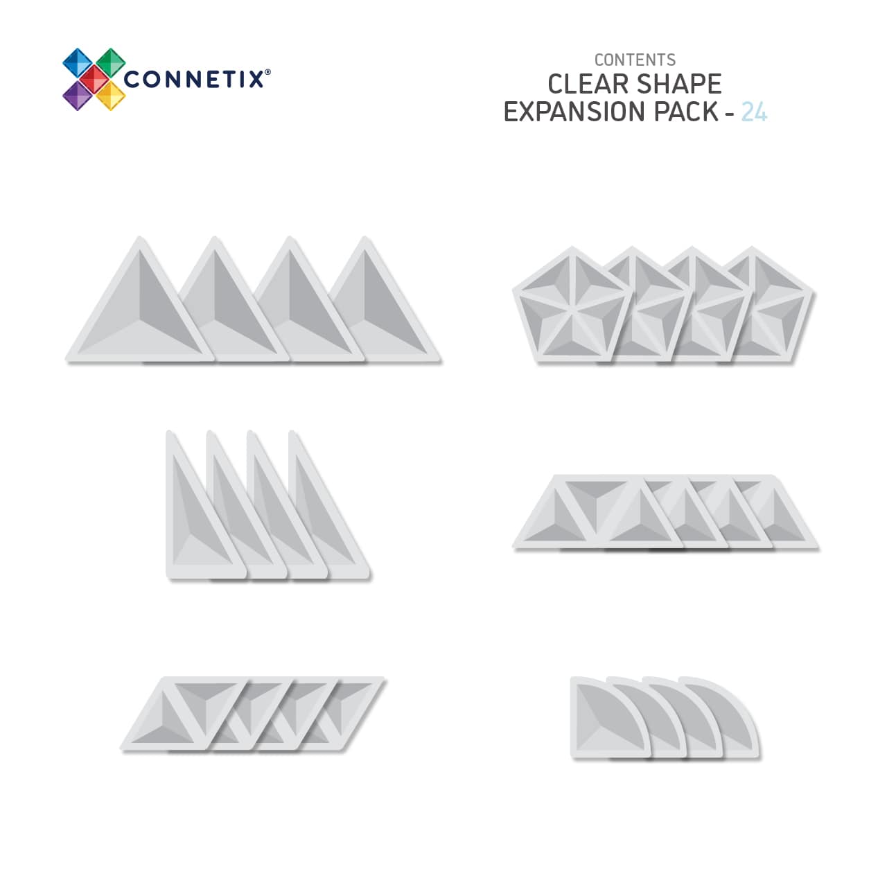 Connetix Clear Shape Expansion costruzioni magnetiche 24 pezzi trasparenti