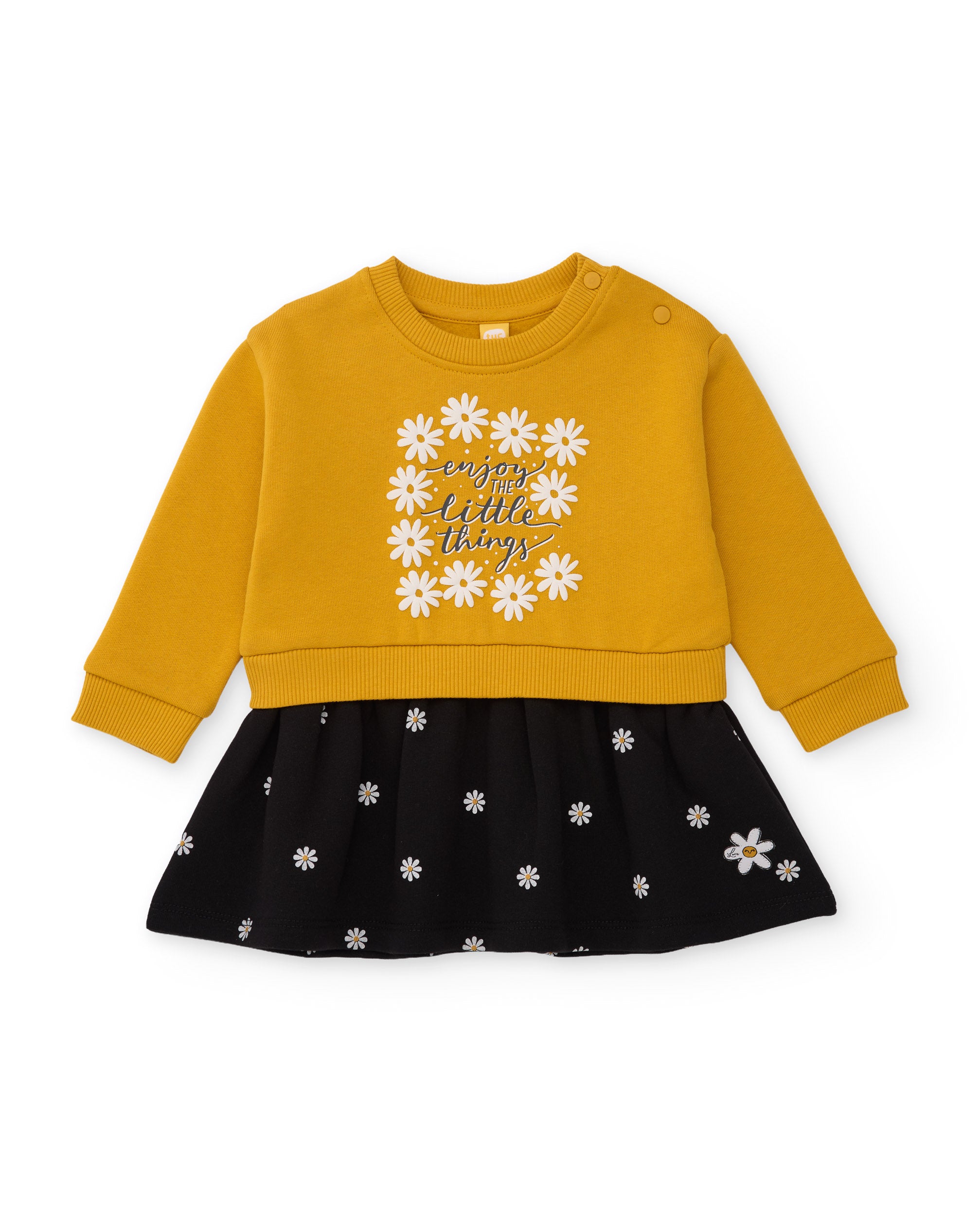 Tuc tuc vestito felpa bambina senape ricamo margherite