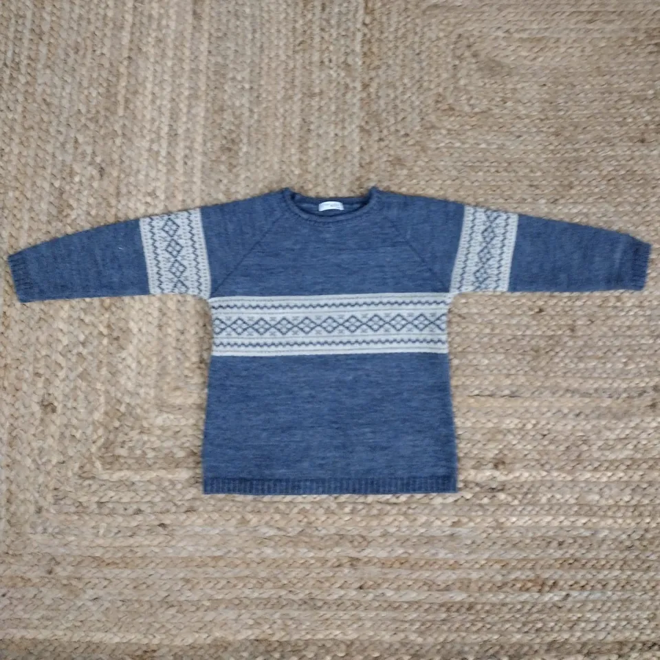 Mebi Maglione Bambino Greca Blu Marino Beige Lana