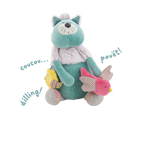Moulin Roty Les Pachats gatto peluche attività blu 34 cm