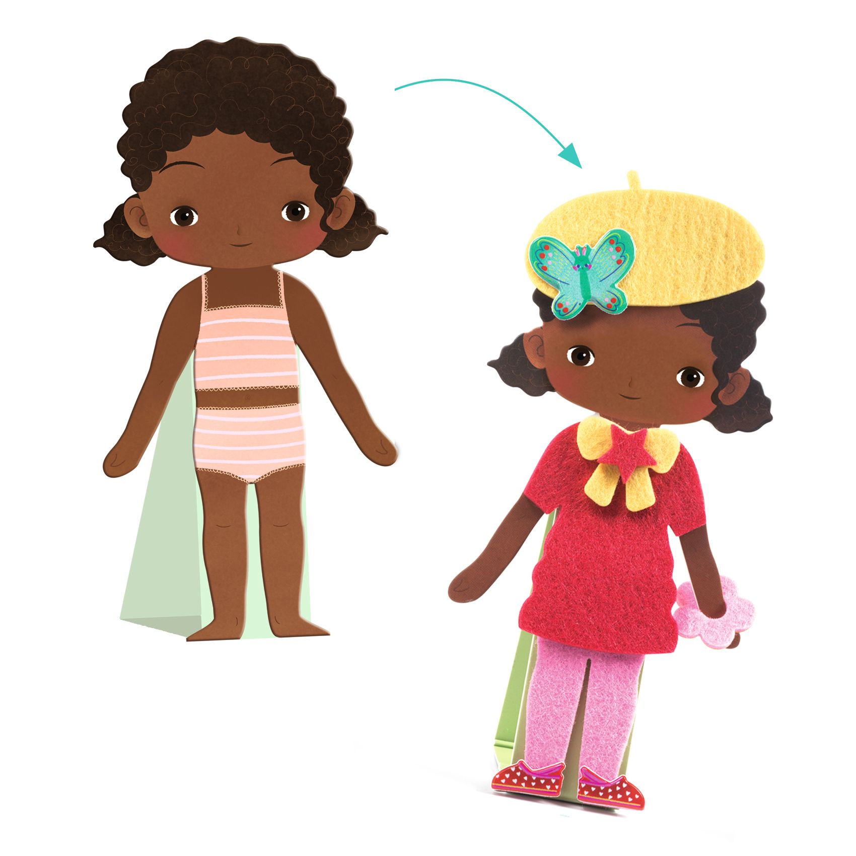 Djeco Collage Soft dress-up feltro 12 personaggi adesivi
