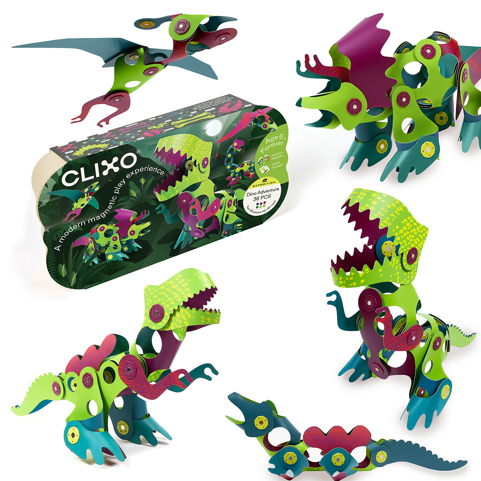 Clixo Dino Adventure gioco magnetico 36 pezzi STEAM
