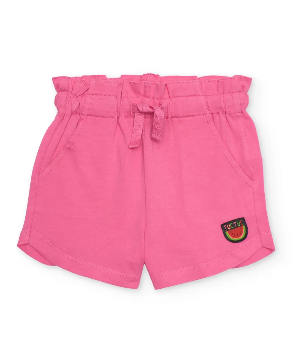 Tuc Tuc pantaloncini corti bambina rosa con ricamo anguria