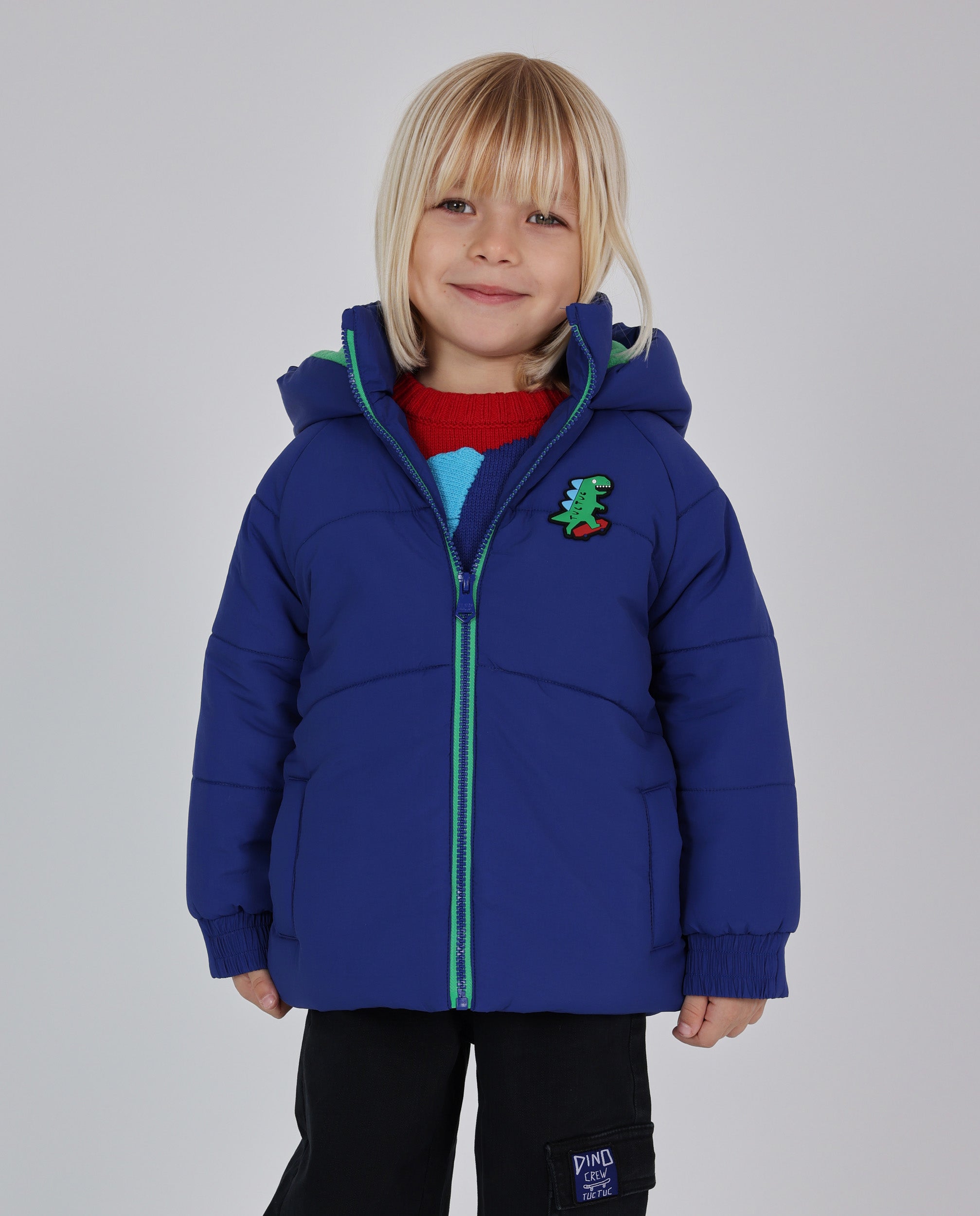 Tuc Tuc piumino bimbo blu con cappuccio dinosauro