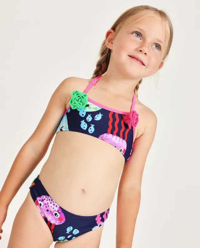 Tuc Tuc bikini bimba blu navy con fiori 3D