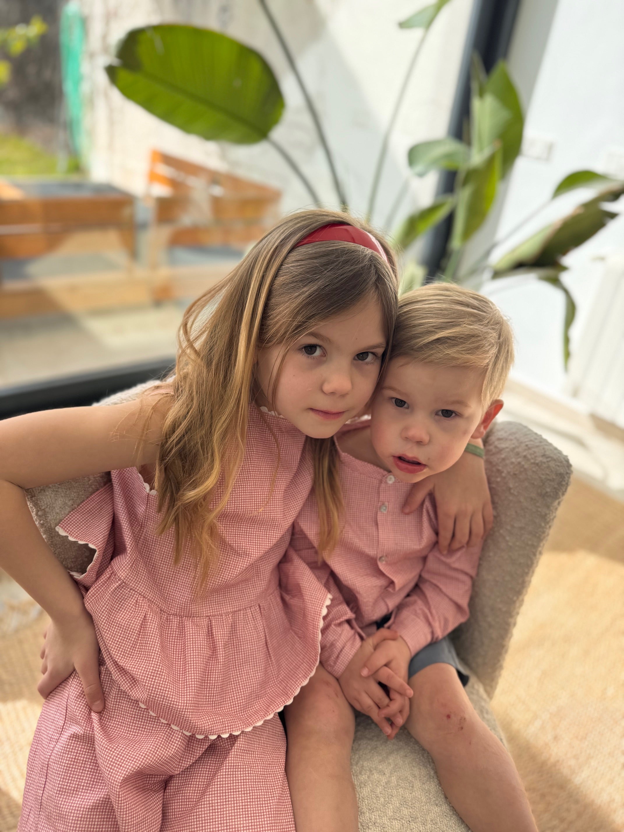Mebi Vichy camicia bambino rossa cotone collo mao