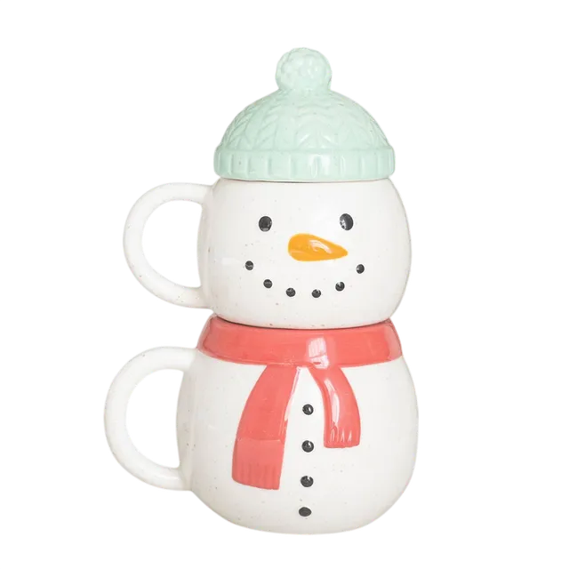 Pupazzo di neve tazze impilabili set 2 pezzi ceramica