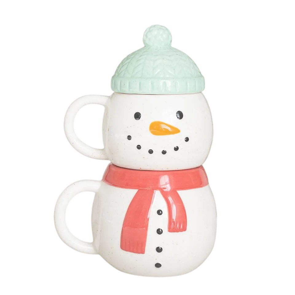 Pupazzo di neve tazze impilabili set 2 pezzi ceramica
