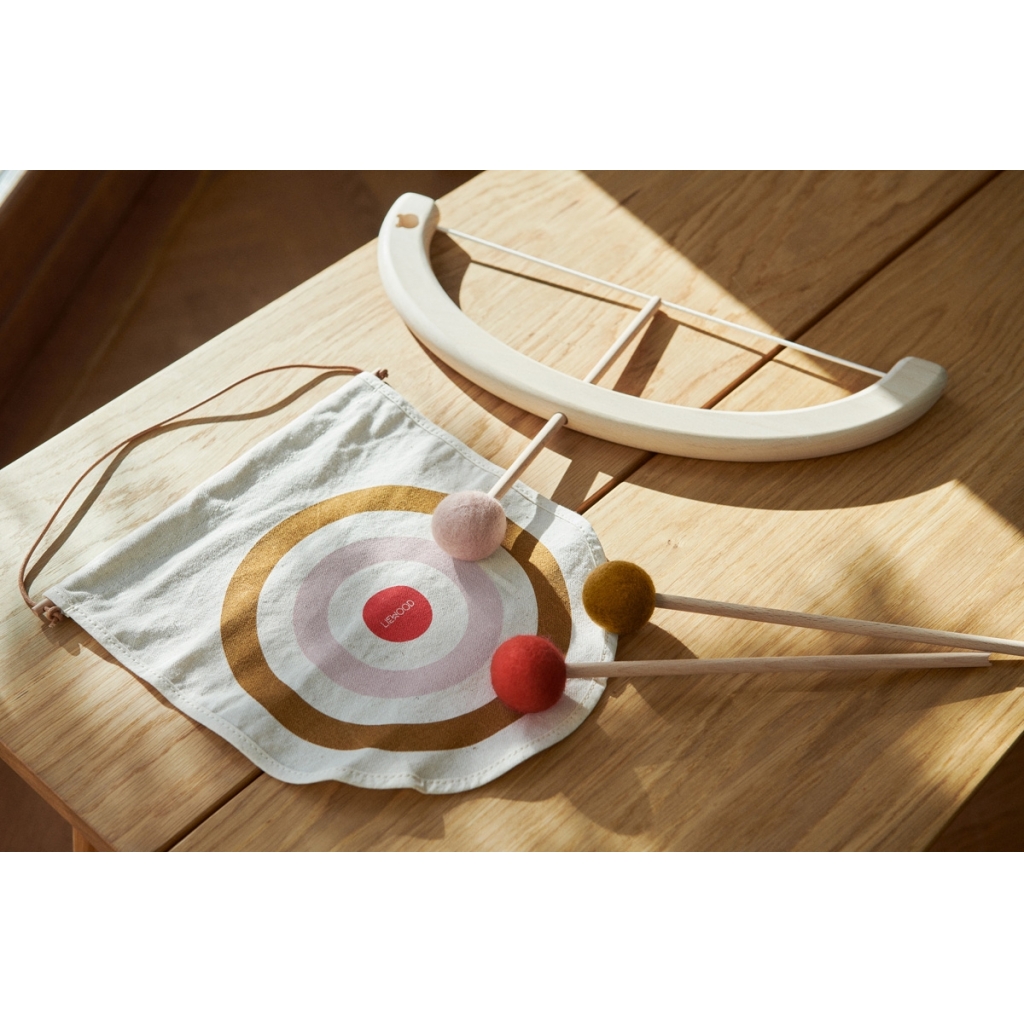 Liewood arco giocattolo legno rosa con 4 frecce e borsa