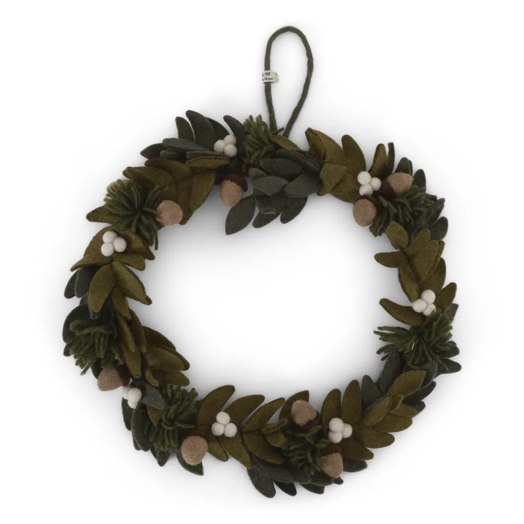 Gry & Sif ghirlanda feltro bacche e pigne 30 cm