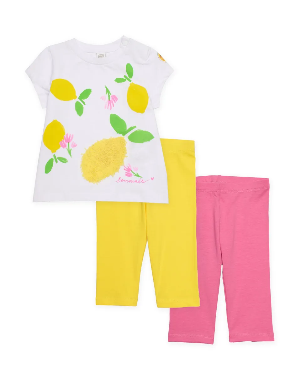 Tuc Tuc completo bambina bianco limoni 3 pezzi