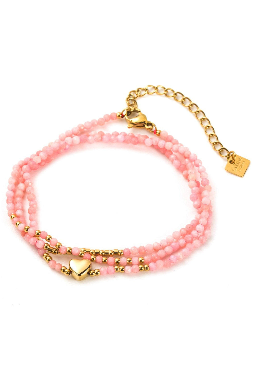 Ella and Rapha Heart bracciale perline rosa acciaio