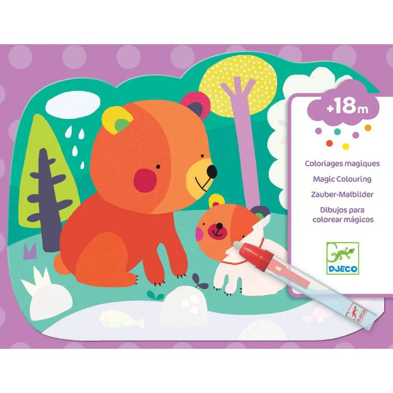 Djeco Colora con l'Acqua animali set da colorare 4 fogli riutilizzabile