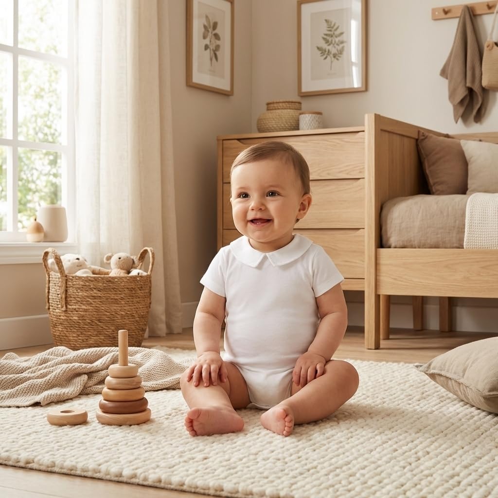 Babidu Body Manica Corta Collo Polo 6-9 Mesi Bianco