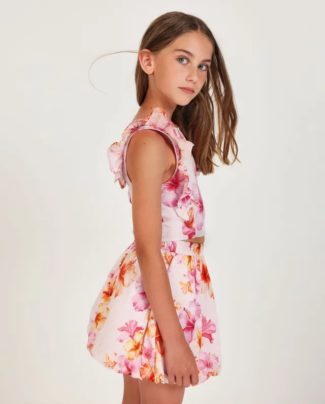 Tuc Tuc Camicia Bambina con Volant Rosa Fiori