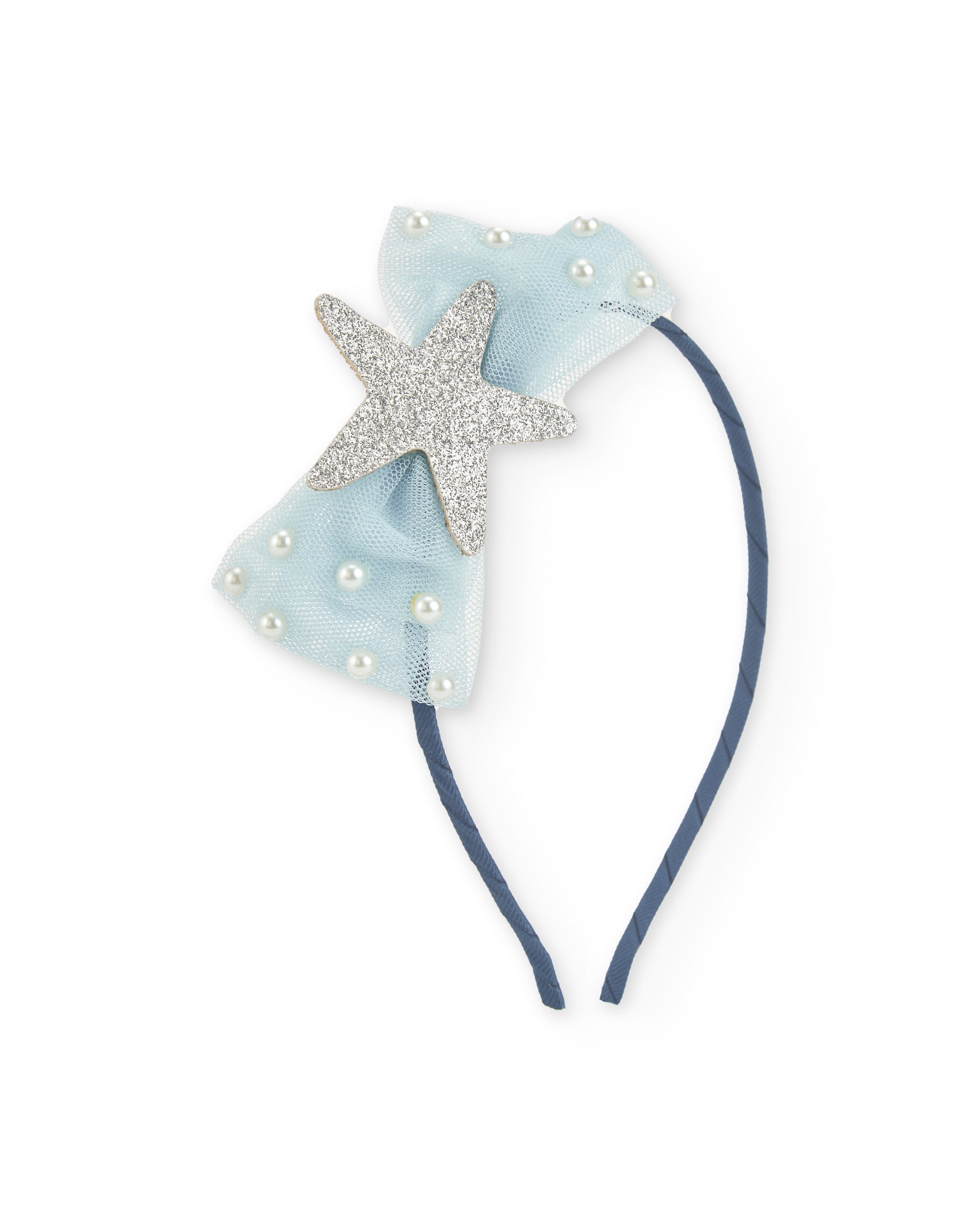 Tuc tuc cerchietto bambina blu con fiocco tulle