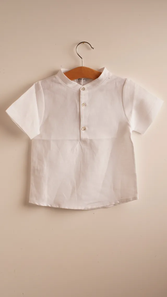 Mebi camicia bimbo lino manica corta tre bottoni