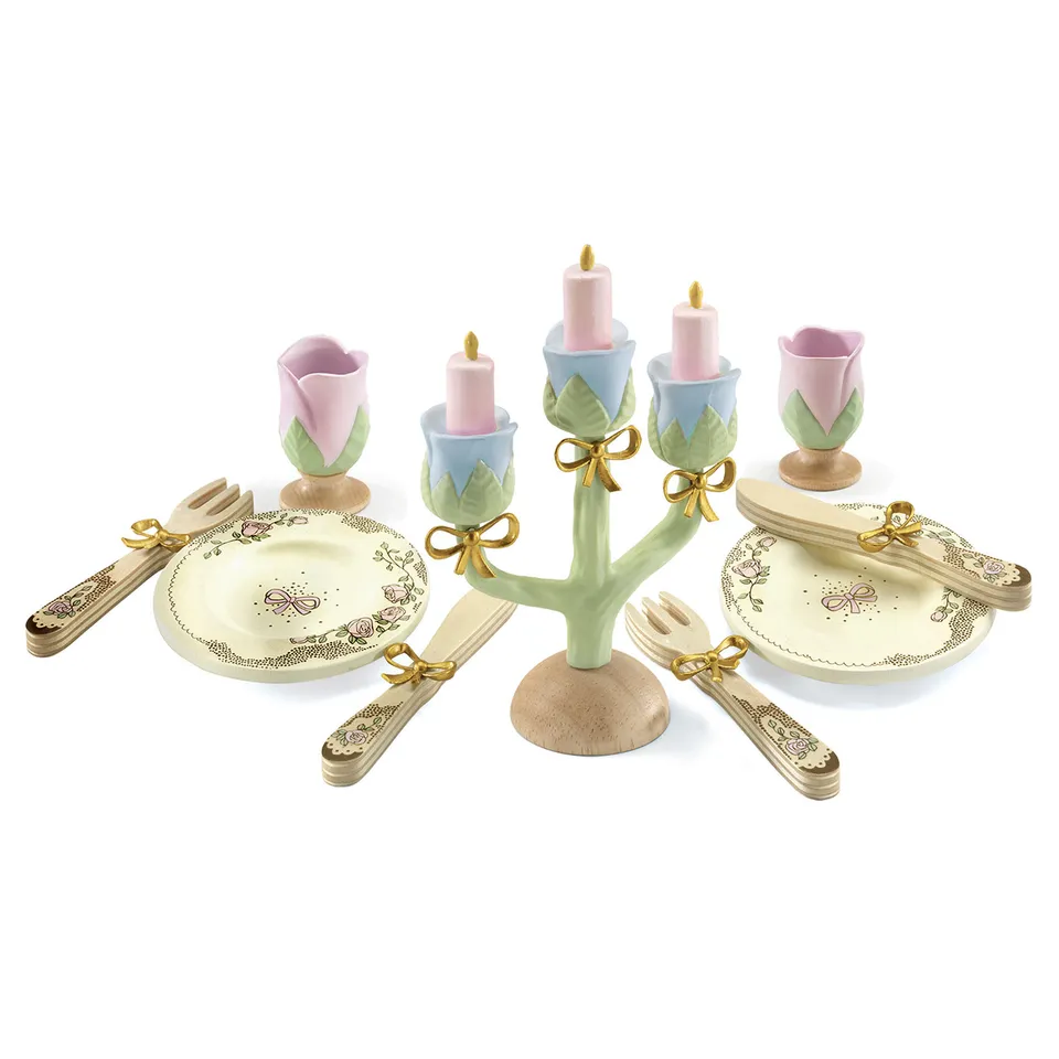 Djeco Set tavola delle principesse servizio legno 2 posti
