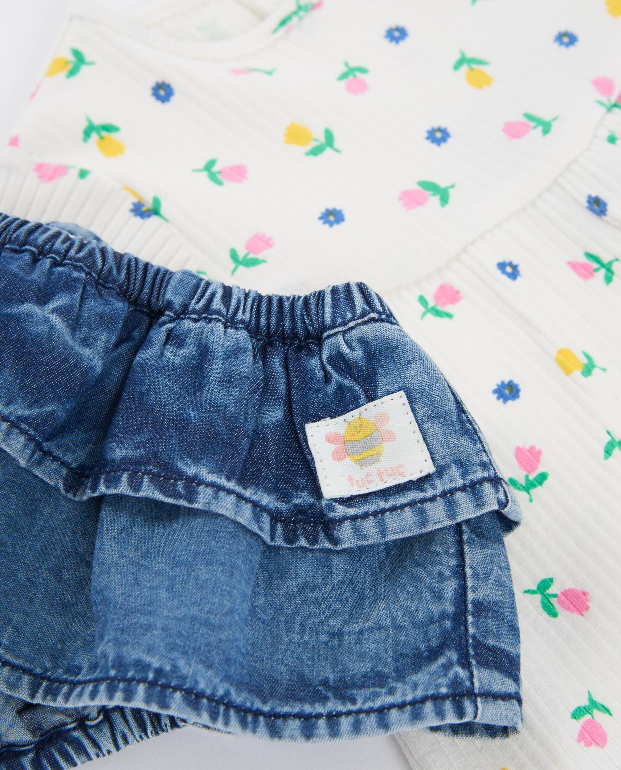 Tuc Tuc completo neonata beige fiori maglietta culotte
