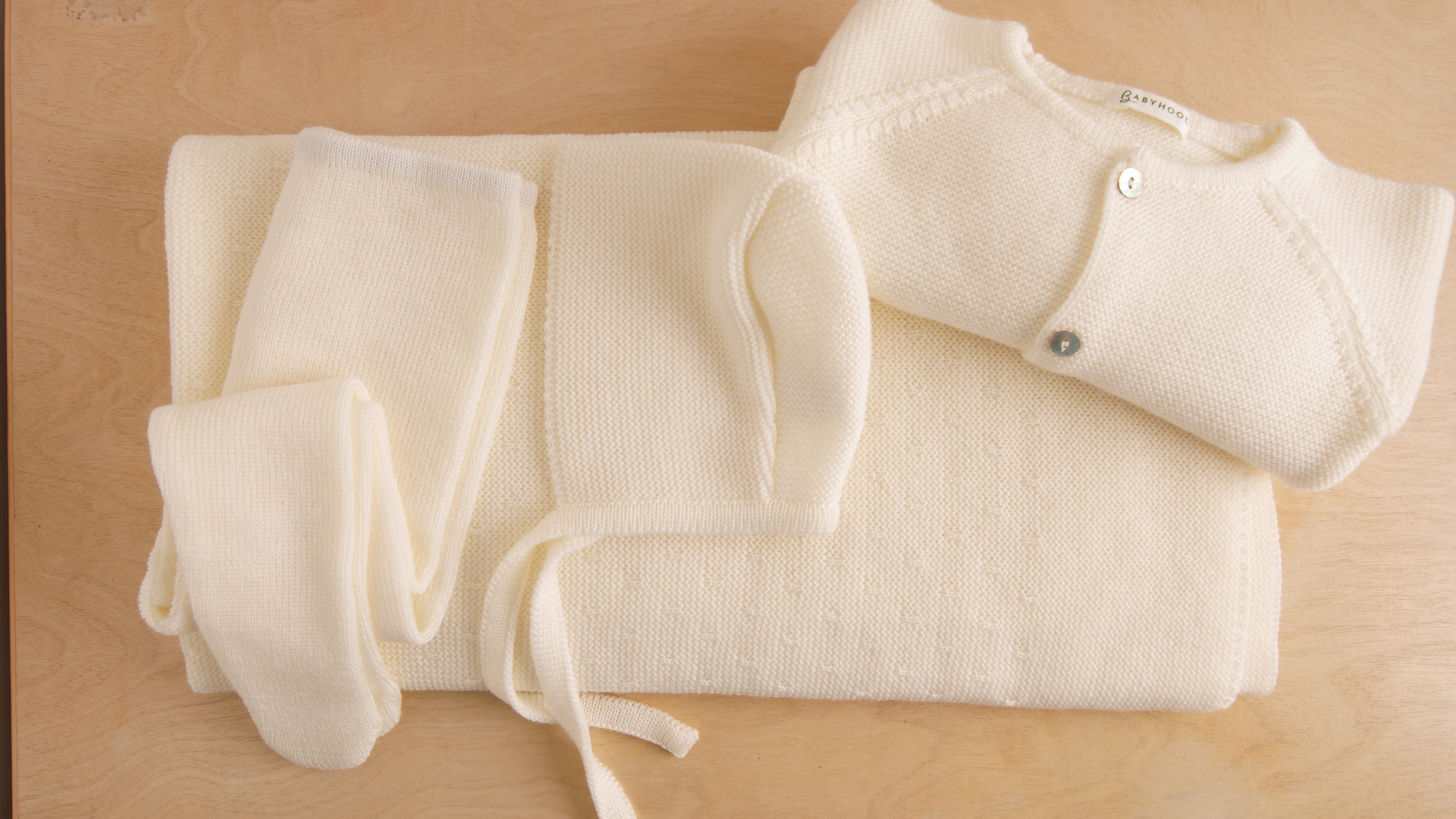 Babyhood coperta neonato lana merino color osso leggera