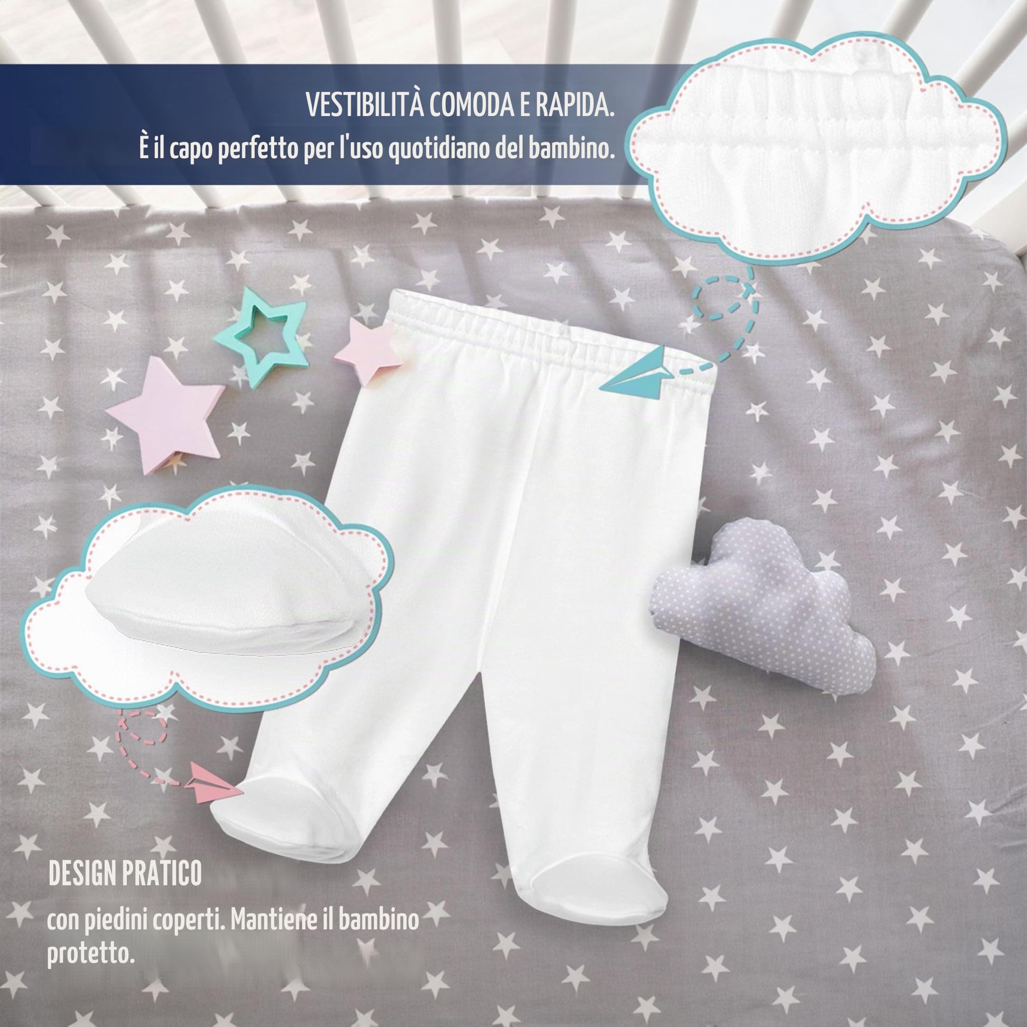 Babidu leggings neonato cotone con piedini invernali