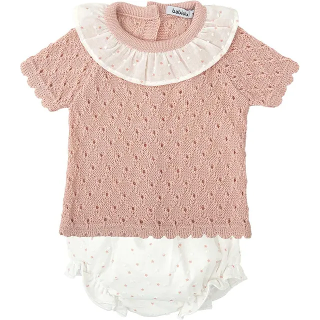 Babidu completo neonata verde maglia e culotte traforata