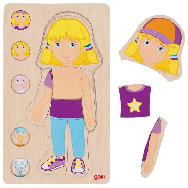 Goki corpo umano bambina puzzle legno 5 strati scheletro