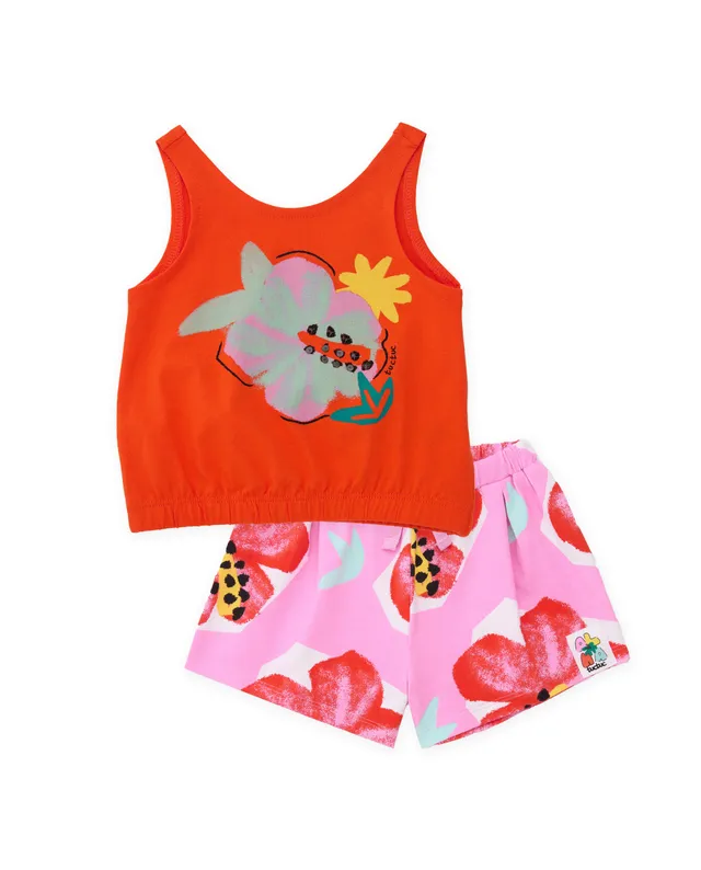 Tuc Tuc completo bambina top shorts rosso fiori