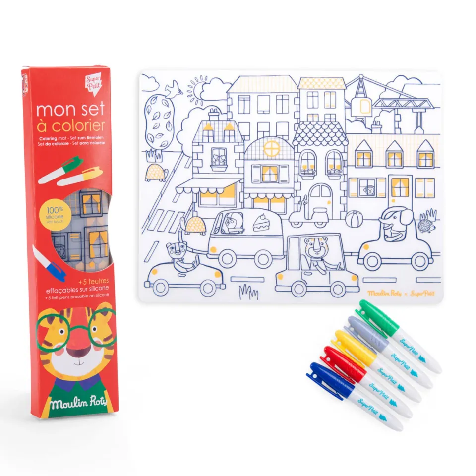Moulin Roty Popipop tovaglietta silicone 40x30 cm +5 pennarelli