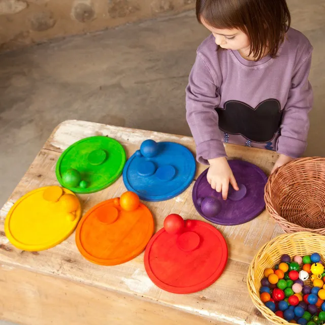 Grapat Set 6 vassoi arcobaleno piatti legno montessori