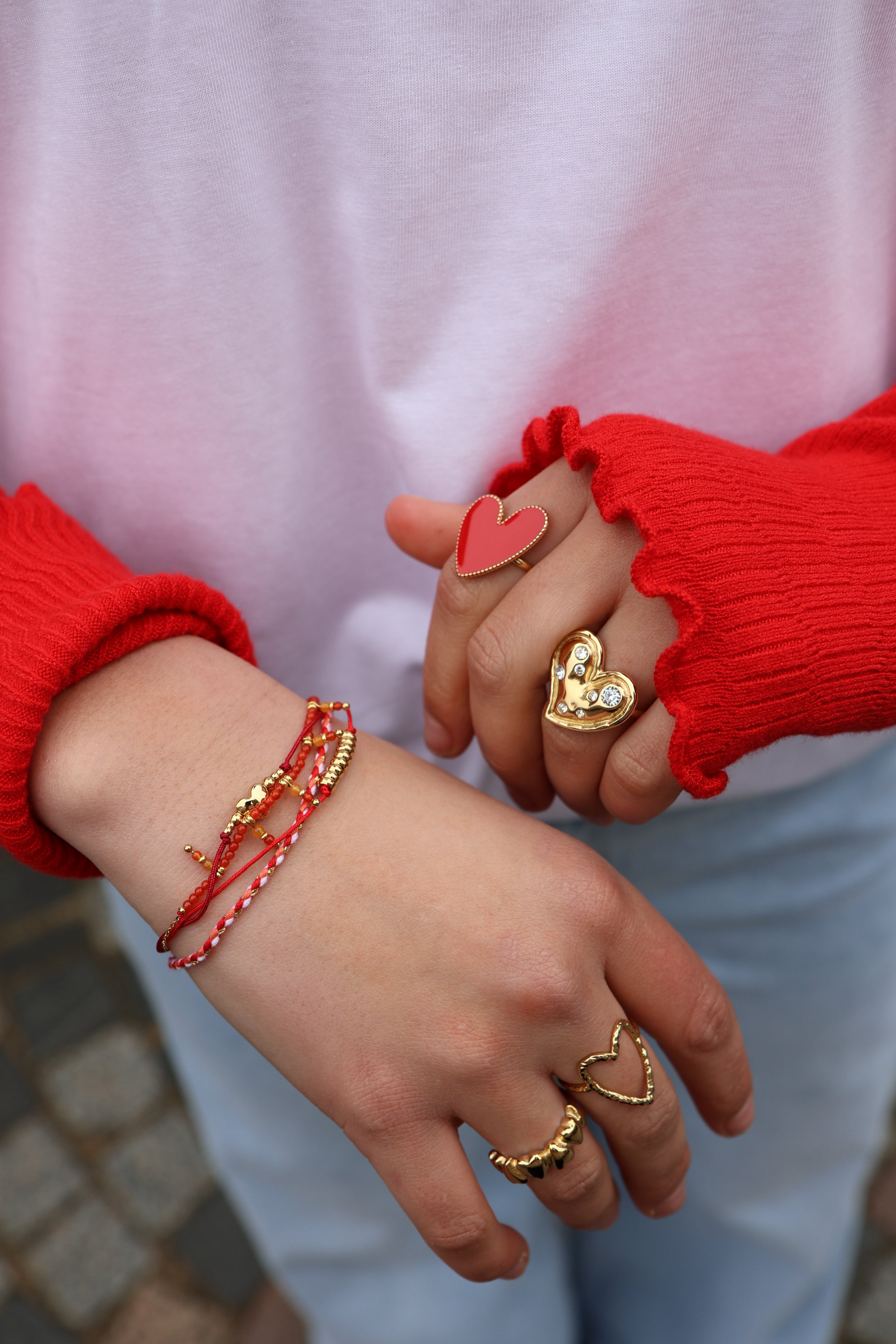 Ella and Rapha Heart anello donna rosso acciaio regolabile
