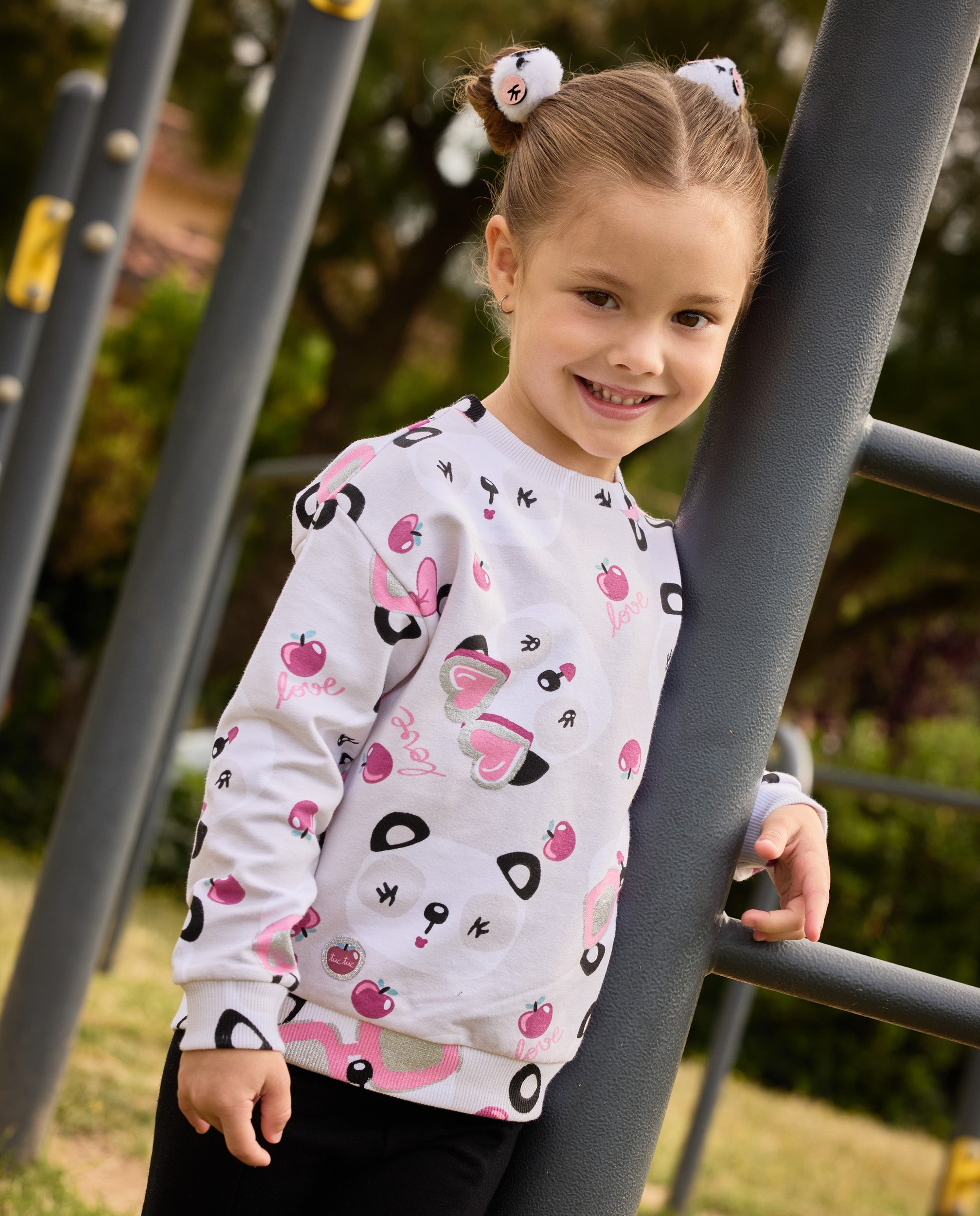 Tuc Tuc completo bambina felpa panda e leggings ecrù nero