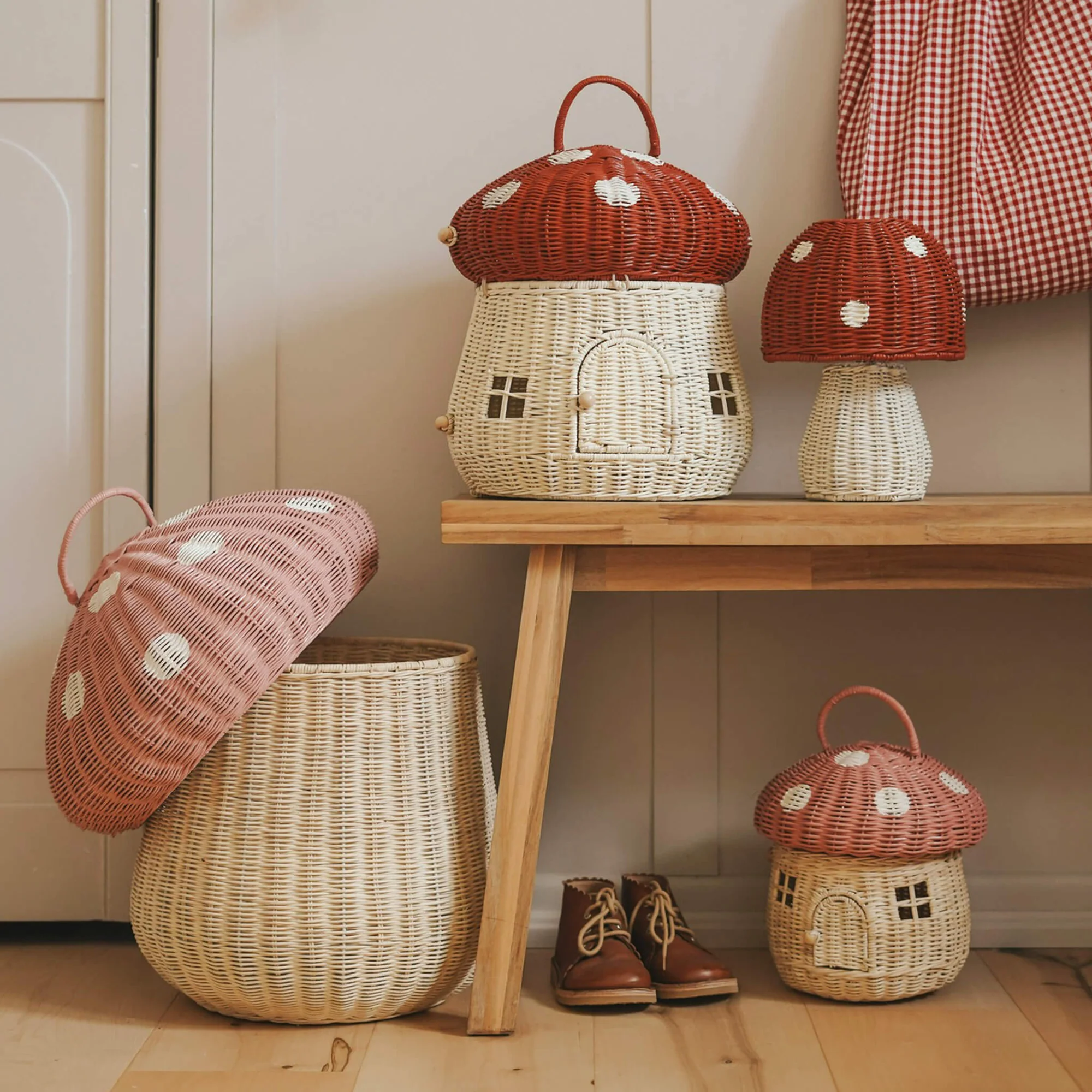 OlliElla Casa Fungo Red casa bambole rattan 30x34 cm