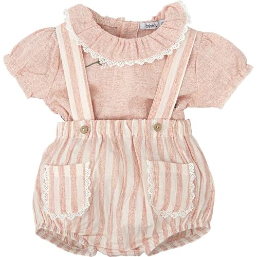 Babidu Set Salopette a Righe e Camicia Bimba 3 Anni Pizzo