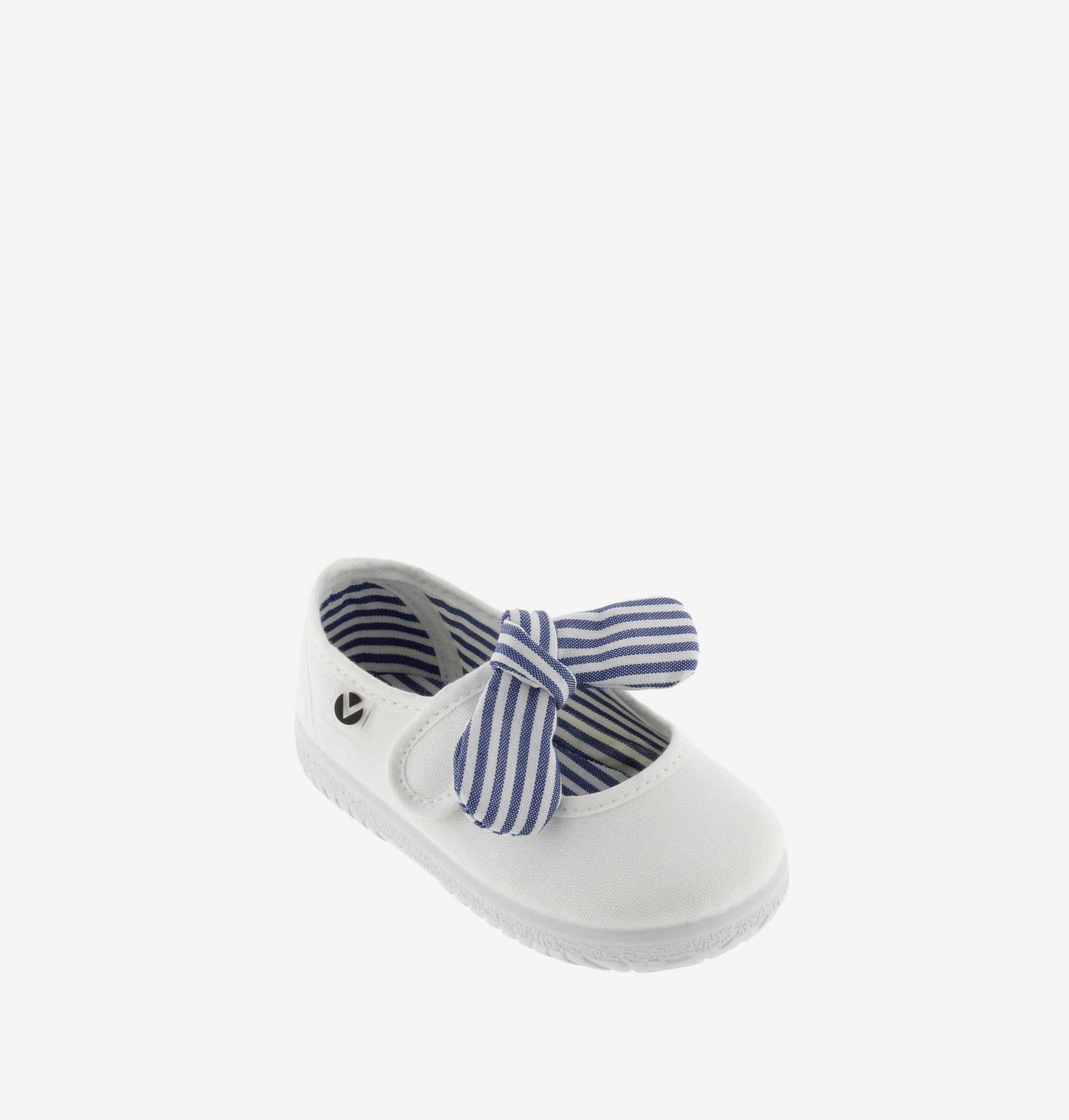 Victoria Dear World merceditas tela bimba bianco fiocco righe