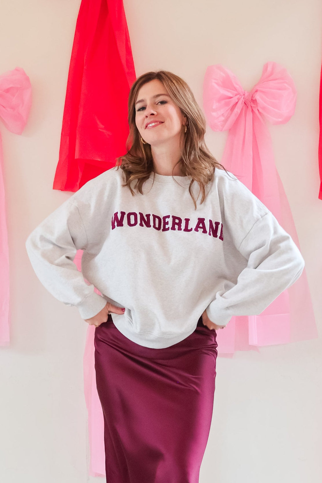 Ella and Rapha WONDERLAND felpa grigia donna ricamata loose