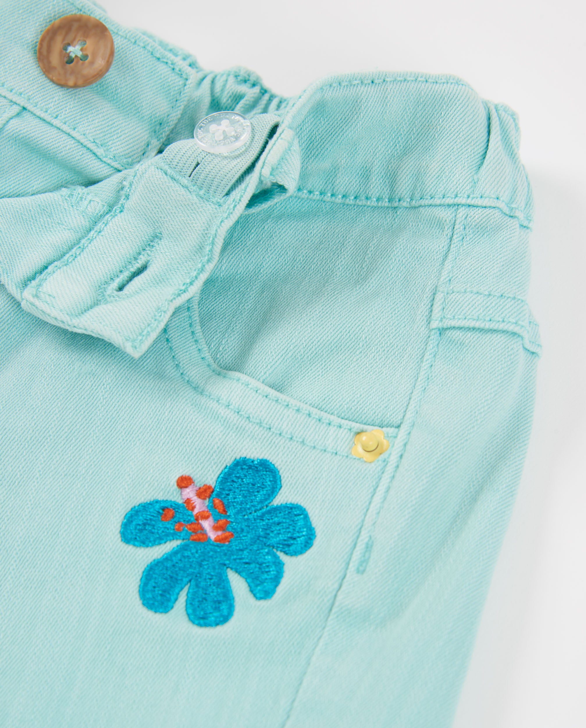 Tuc Tuc shorts denim turchese ricamo floreale