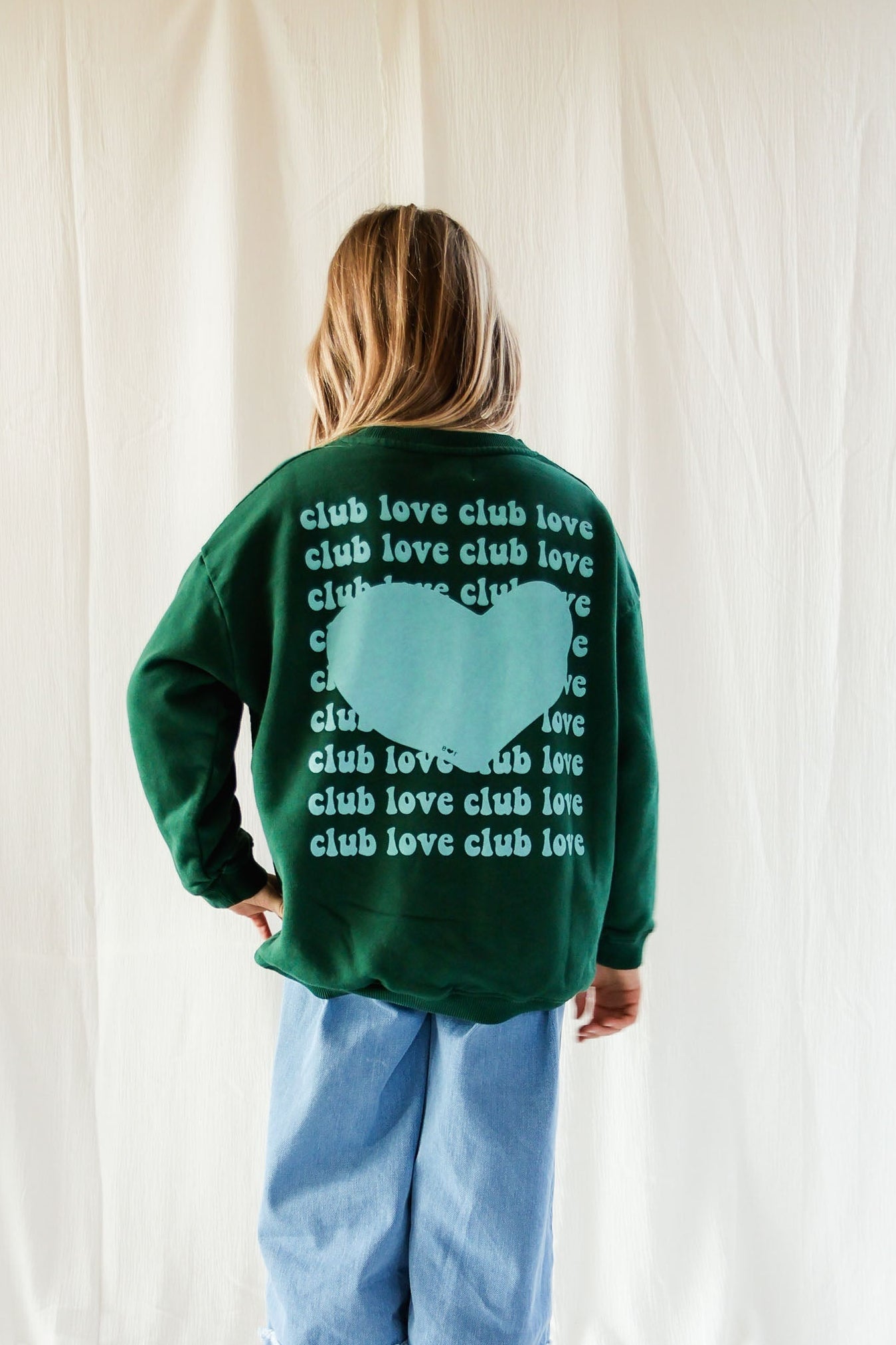 Ella and Rapha Club Love felpa verde bambina oversize