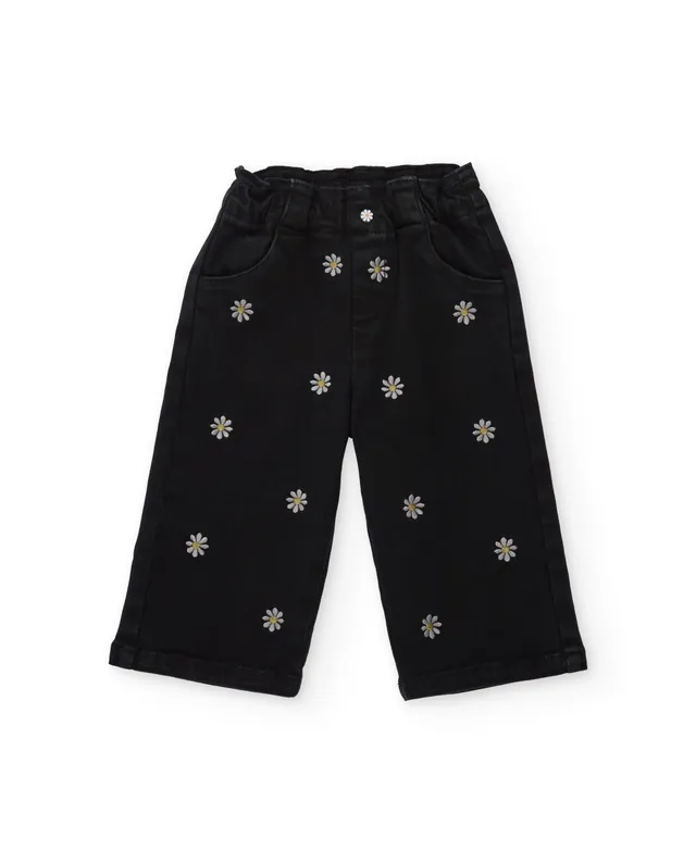 Tuc Tuc pantaloni neri bambina ricamo fiori