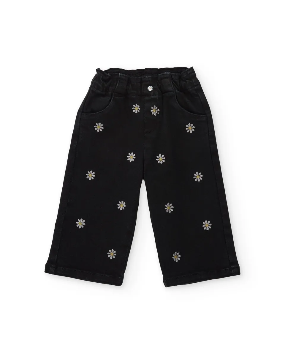 Tuc Tuc pantaloni neri bambina ricamo fiori