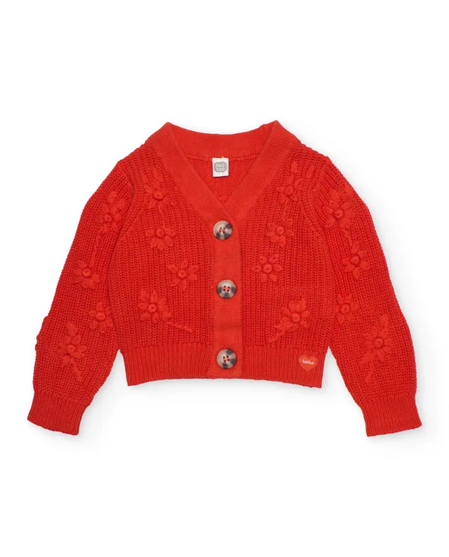 Tuc Tuc cardigan maglia bambina fiori in rilievo rosso