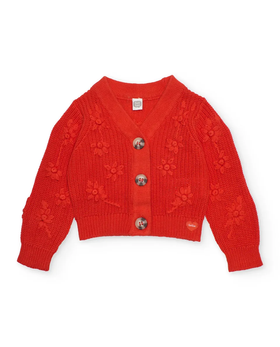 Tuc Tuc cardigan maglia bambina fiori in rilievo rosso