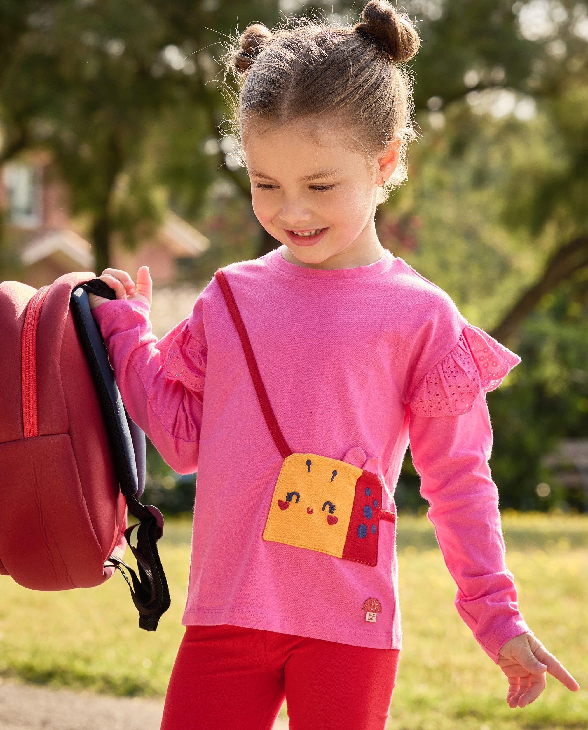 Tuc Tuc Good Wood maglietta rosa volant borsa