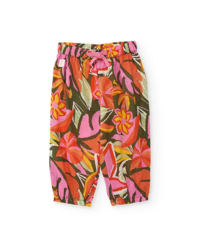 Tuc Tuc pantaloni bambina fantasia floreale arancioni tessuto leggero