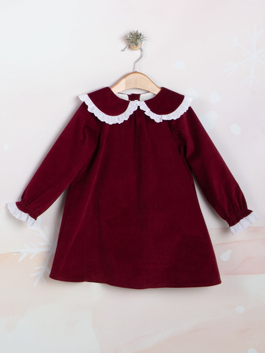 Mebi abito velluto bordeaux bambina con colletto