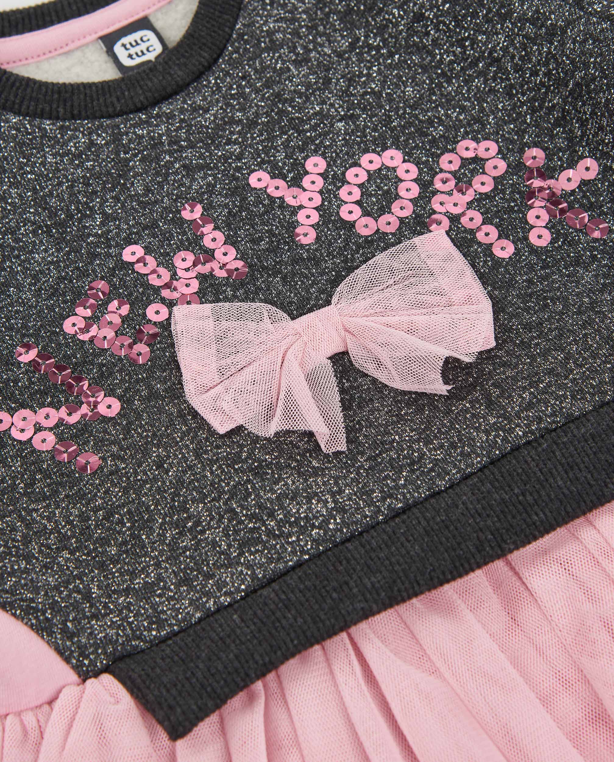 Tuc Tuc NY Fun vestito bambina grigio felpa paillettes tulle