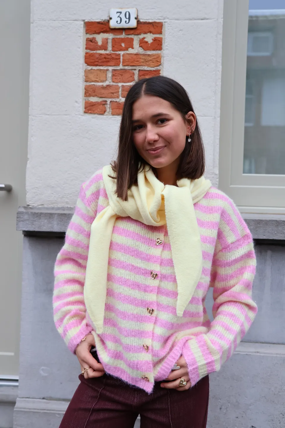 Ella and Rapha Striped cardigan giallo burro rosa