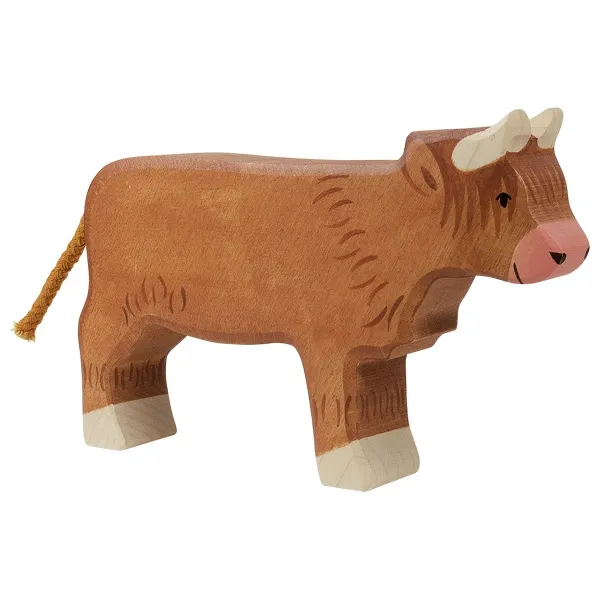 Holztiger Highland Cattle figura in legno massello