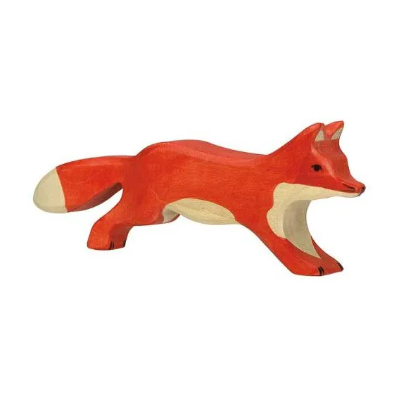 Holztiger volpe grande che corre figura in legno